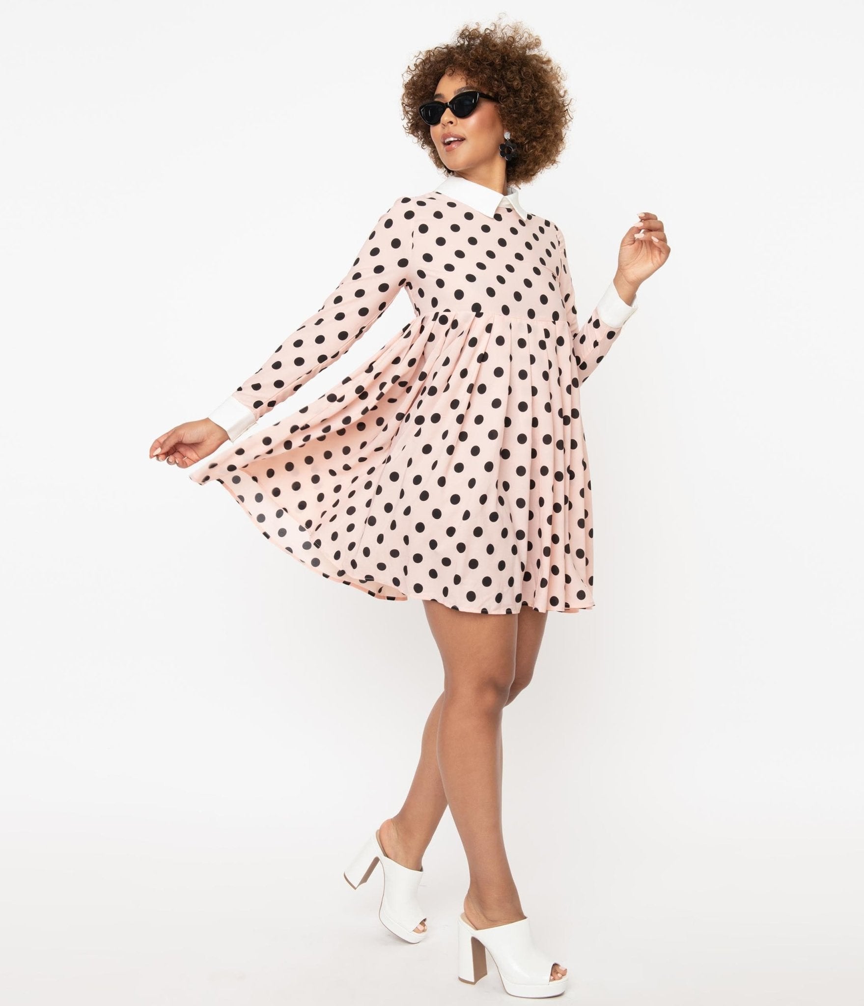 

Unique Vintage Pink & Black Polka Dots Peggy Babydoll Dress
