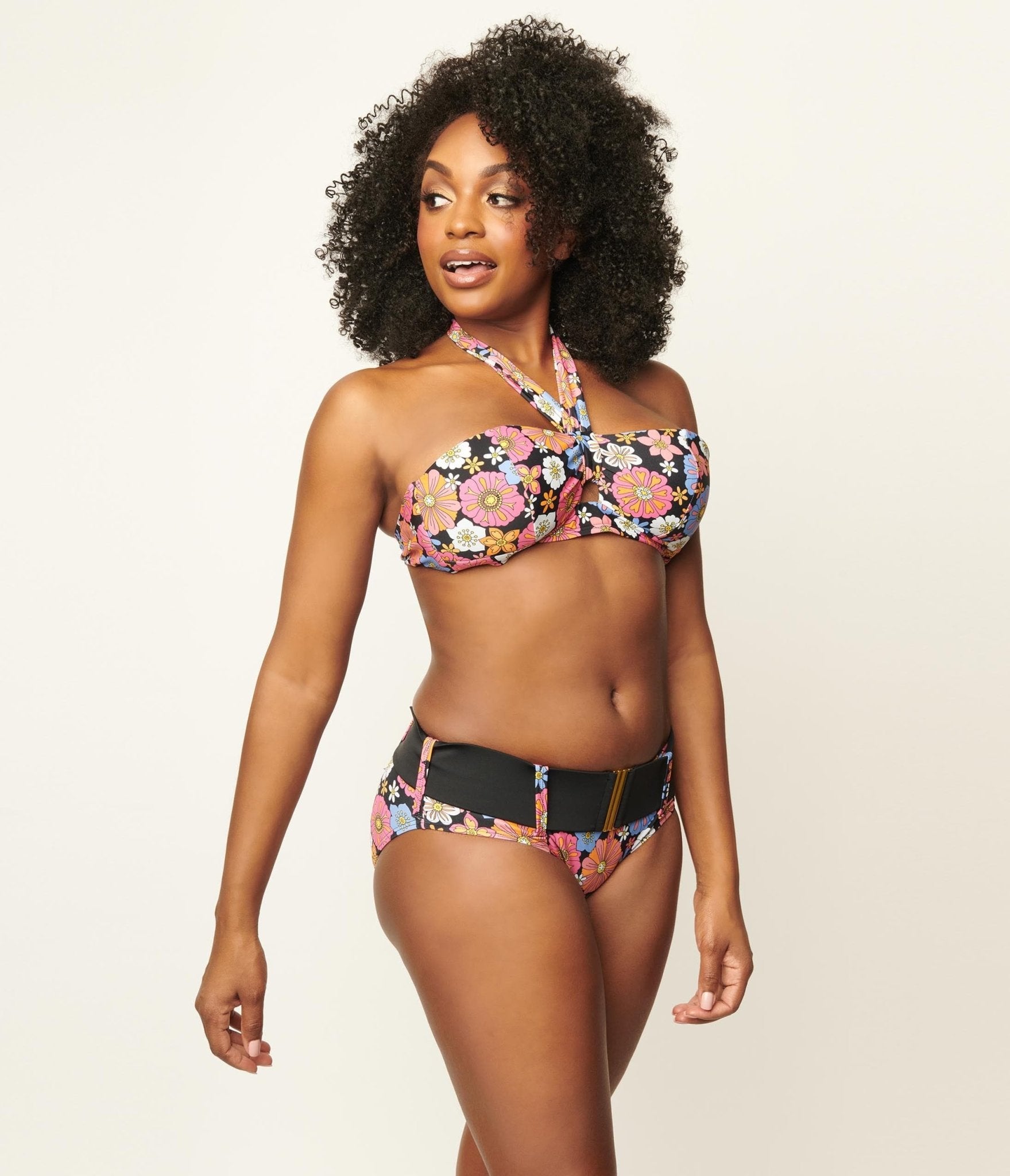 

Unique Vintage Pink & Blue Floral Print Forever Glam Swim Top