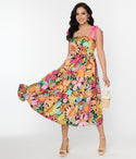 Floral Print Tiered Vintage Self Tie Fitted Smocked Midi Dress