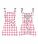 Checkered Gingham Print Spaghetti Strap Cutout Self Tie Romper With a Bow(s)