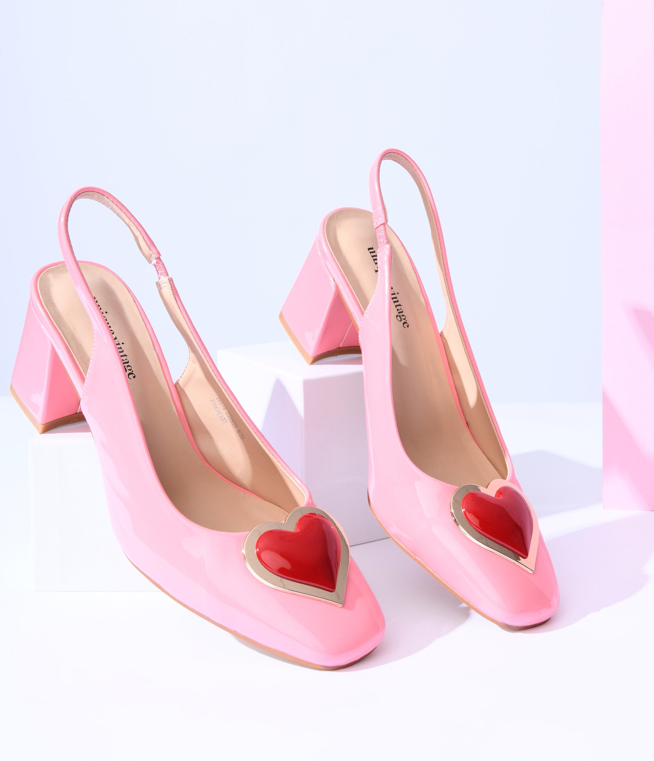 

Unique Vintage Pink Heart Leatherette Slingback Heels