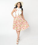 Pocketed Self Tie Button Front Fitted Crepe Floral Print Swing-Skirt Dress With a Bow(s)