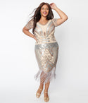 Plus Size Fitted Mesh Sequined Short Sleeves Sleeves Dress