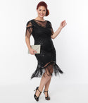 Plus Size V-neck Cap Sleeves Knit Back Zipper Beaded Mesh Sequined Fitted Illusion Dress