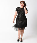 Plus Size Illusion Mesh Back Zipper Tiered Sheer Sequined Fitted V Back Cap Sleeves High-Neck Sweetheart Dress