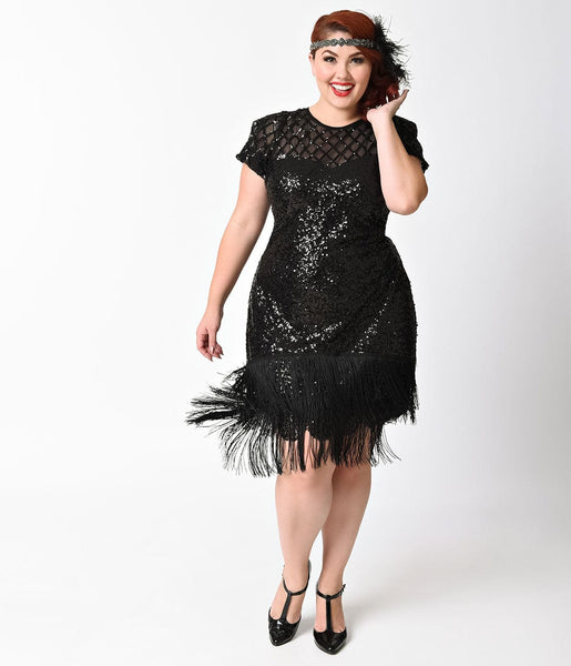 Plus Size V Back Illusion Back Zipper Sheer Tiered Sequined Fitted Mesh High-Neck Sweetheart Cap Sleeves Dress