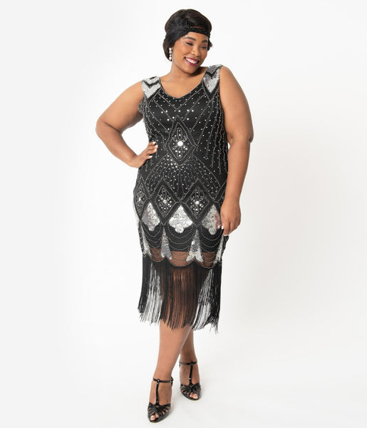 Plus Size Knit Beaded Side Zipper Sequined Mesh Dress