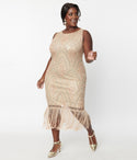 Plus Size Sleeveless Sequined Beaded Cocktail Dress With Pearls