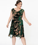 Plus Size Dropped Waistline Cowl Neck Draped Fitted Pleated Floral Print Dress