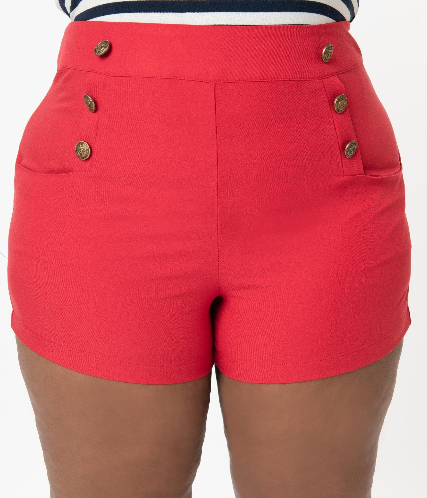 HIGH WAIST SHORTS Womens Red Flared Shorts With Pockets. 1940s