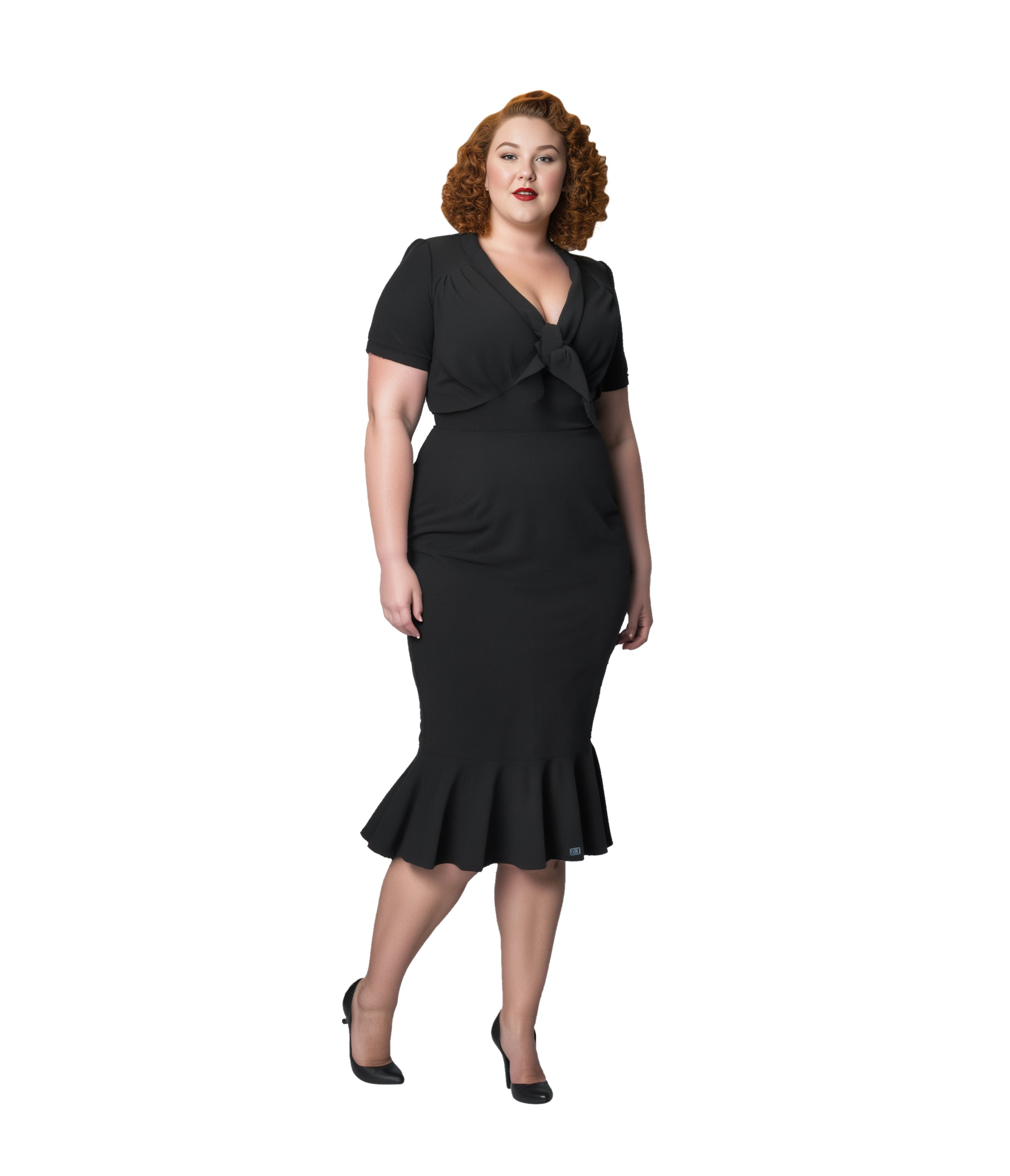 

Unique Vintage Plus Size 1940S All Black Holloway Wiggle Dress