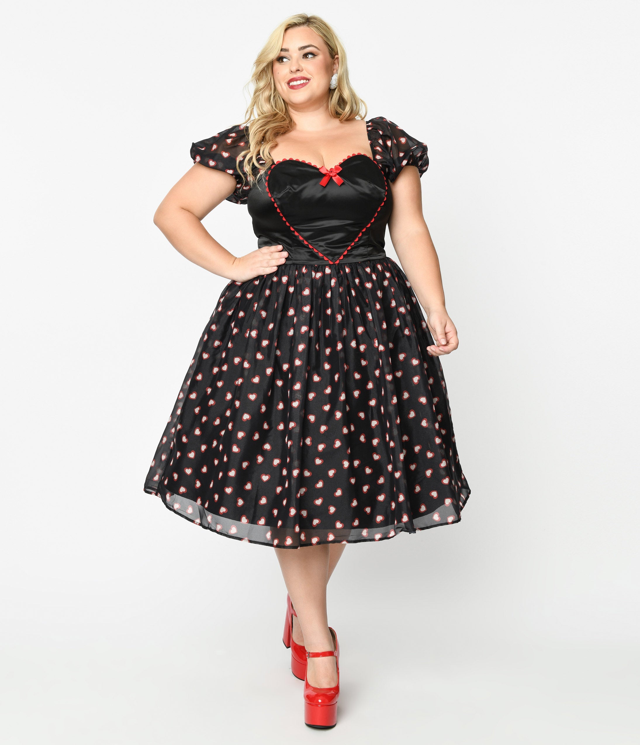 

Unique Vintage Plus Size Black Cupid's Lover Swing Dress