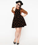 Plus 1960s Black & Pumpkin Patch Corduroy Brionne Pinafore Skirt