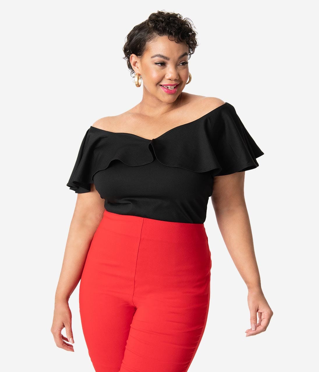 

Unique Vintage Plus Size Black Ruffle Frenchie Knit Top