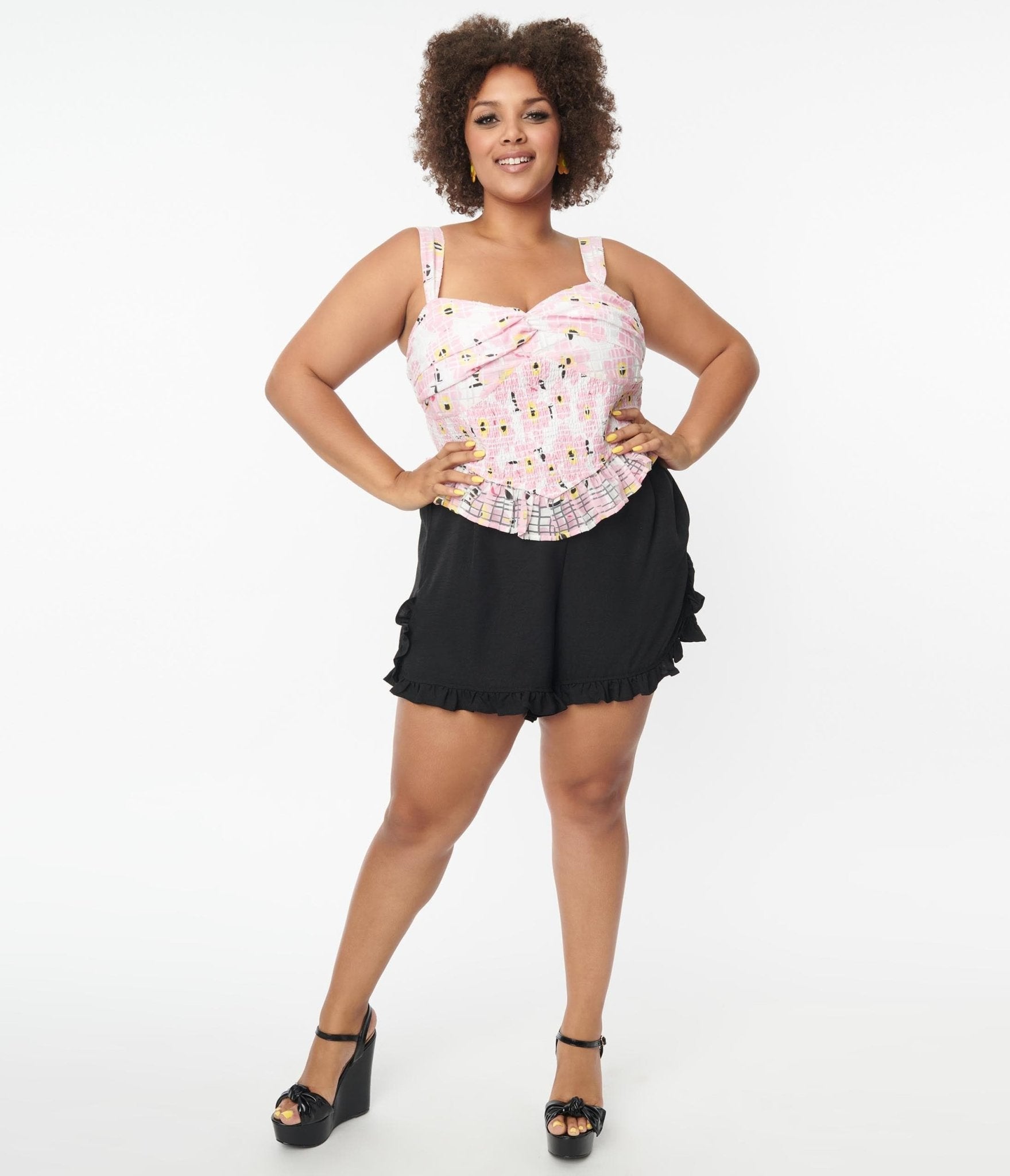 

Unique Vintage Plus Size Black Ruffle Shorts