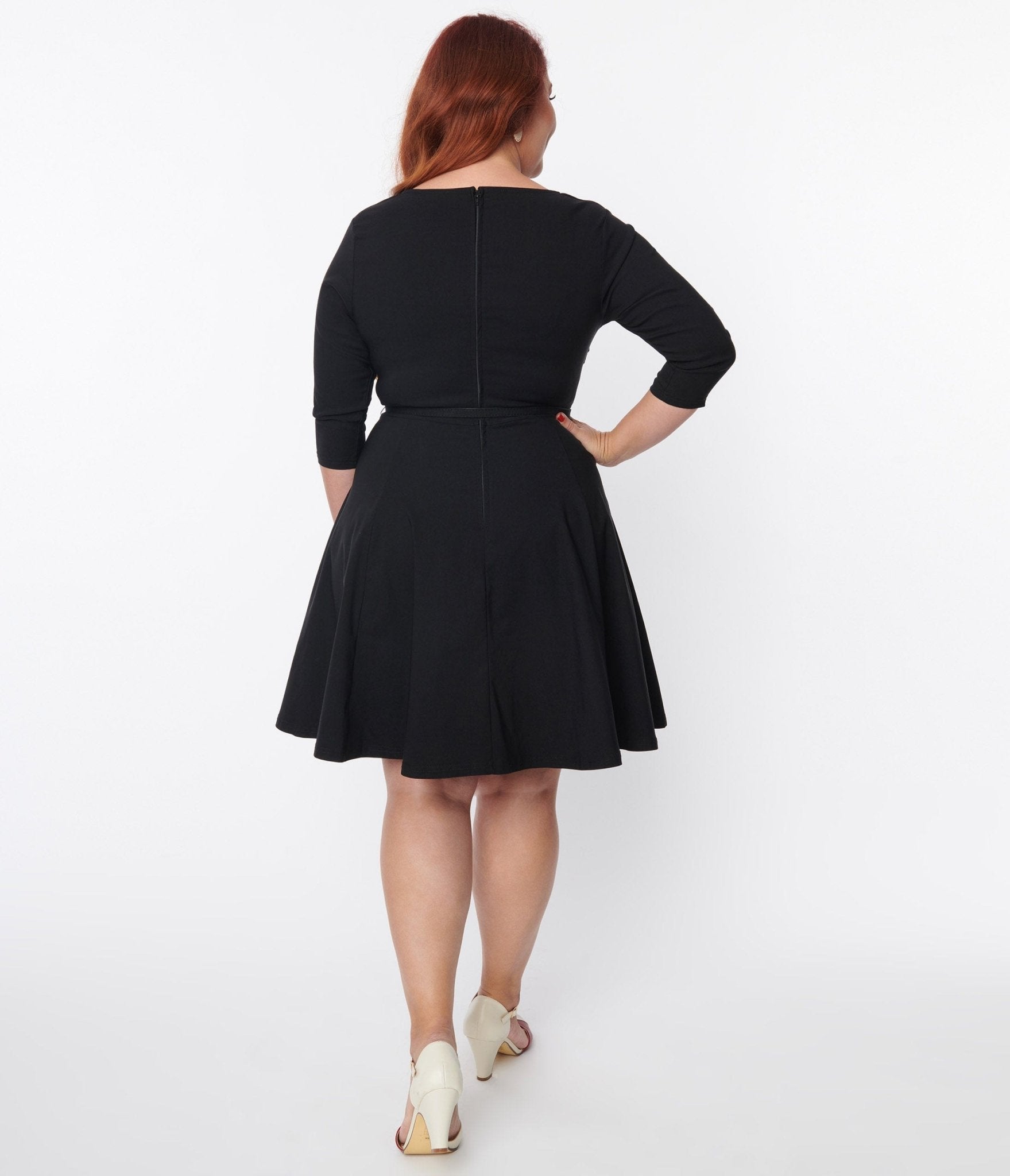 Unique Vintage 1940s Black Dot Mesh Collared Fit & Flare Dress