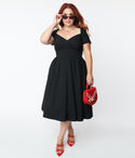 Plus Size Fitted Vintage Back Zipper Sweetheart Swing-Skirt Short Sleeves Sleeves Off the Shoulder Dress