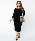 Plus Size Pencil-Skirt 3/4 Sleeves Velvet Fitted Dress