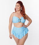 Plus Gingham Ruffle High Waist Swim Bottom