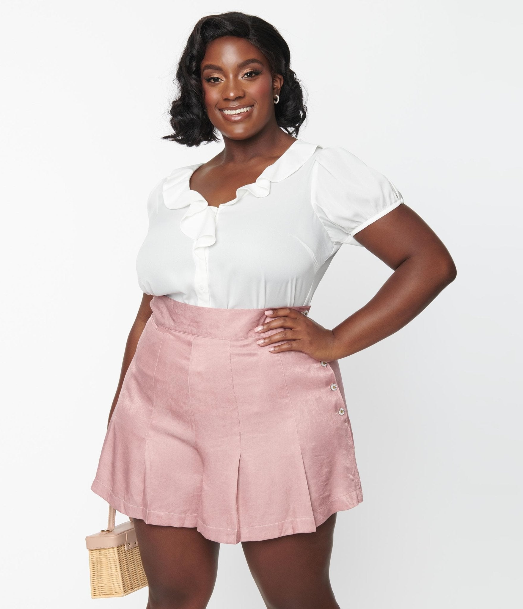 

Unique Vintage Plus Size 1940S Dusty Rose Chambray Joyce Shorts