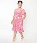 Plus Size Swing-Skirt Floral Print Flutter Sleeves Dress