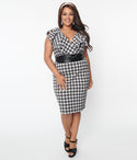 Plus Size V-neck Vintage Knit Plaid Print Dress With Ruffles