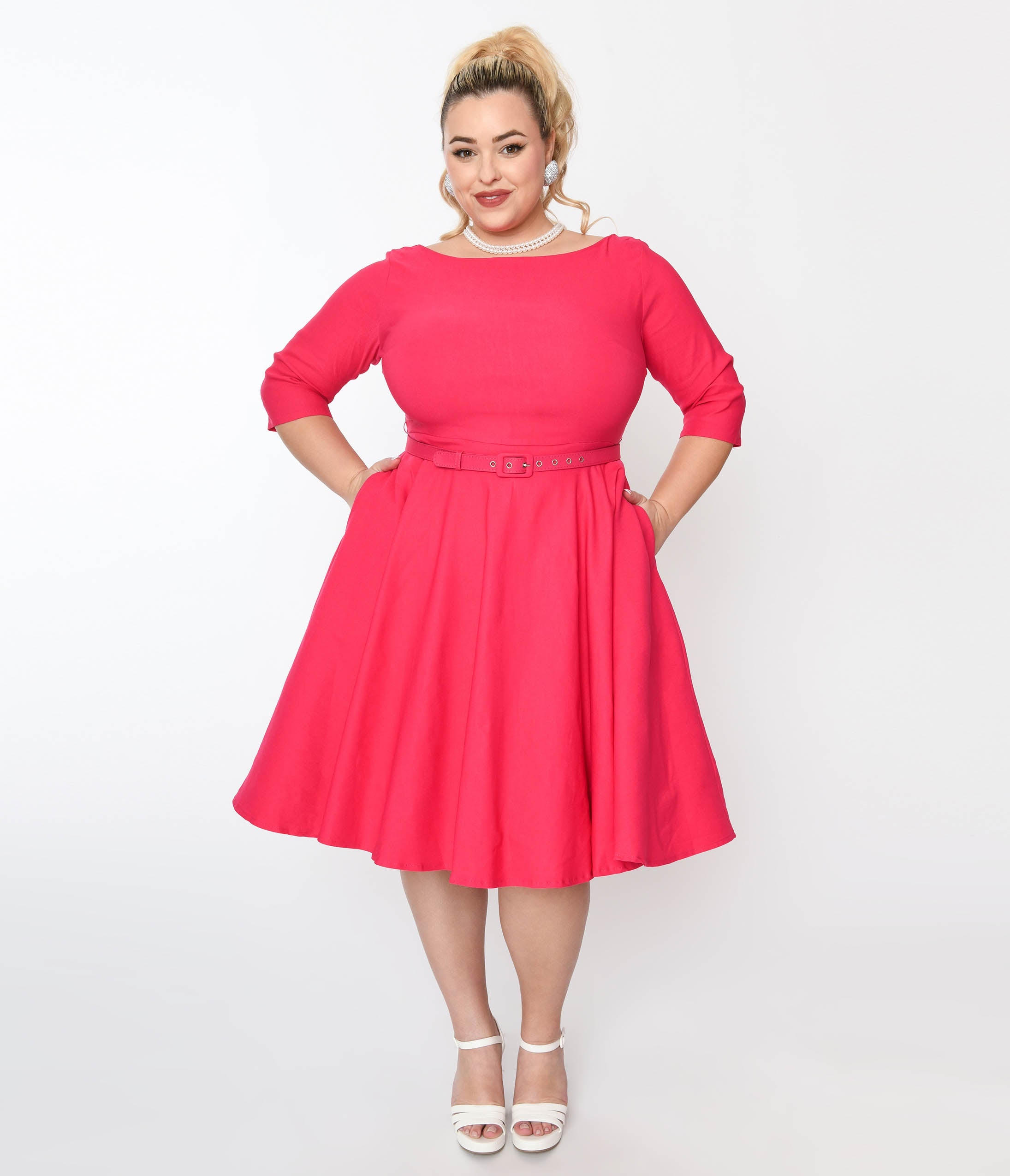 Unique Vintage Plus Size Black Button Swing Dress