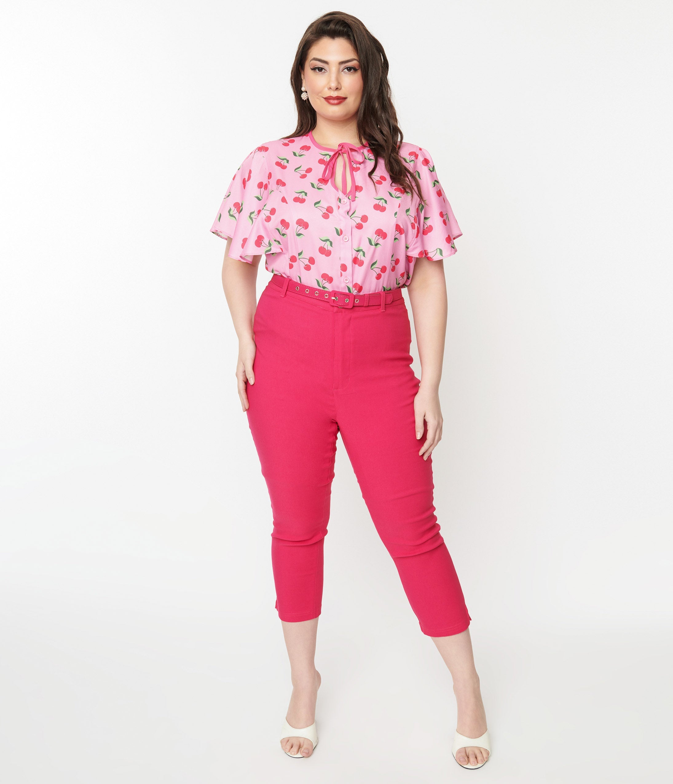 50s Hot Pink Cropped Trousers Vintage Fitted High Waisted Cotton