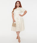 Plus Size Satin Button Front Asymmetric Swing-Skirt Wedding Dress