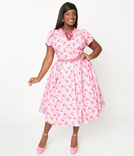 Plus Size General Print Crepe Belted Self Tie Keyhole Pocketed Swing-Skirt Dress