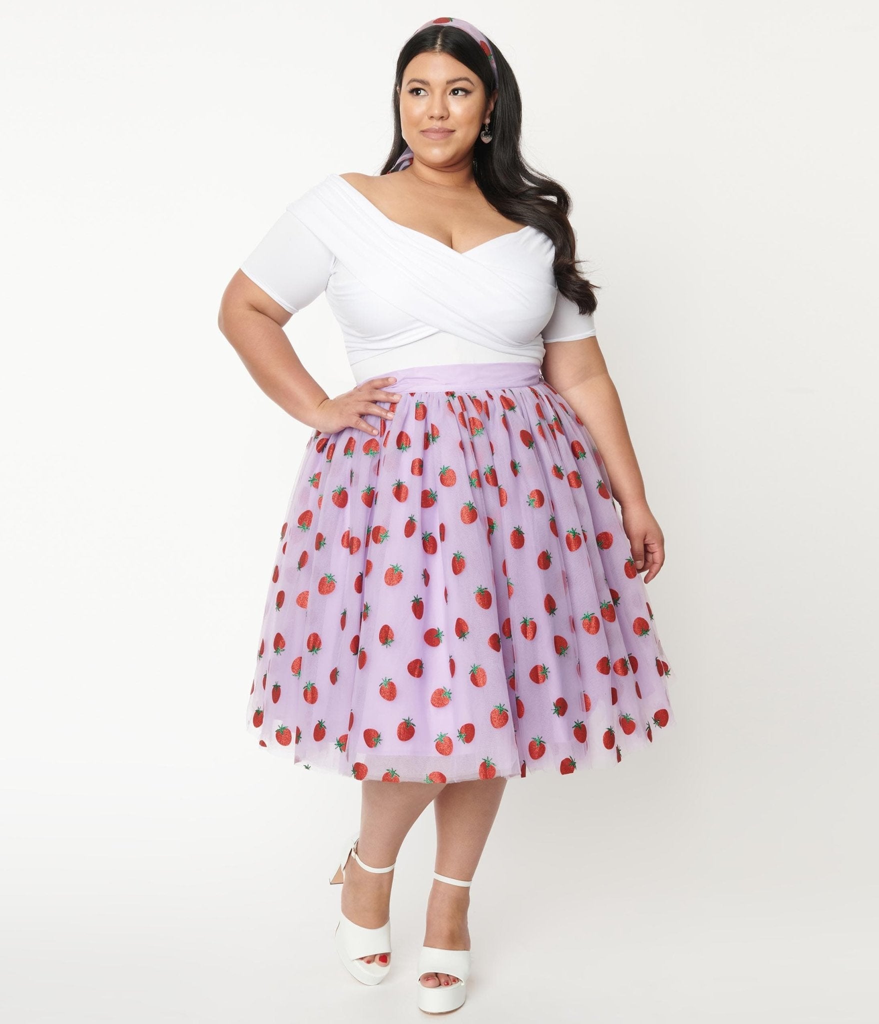 

Unique Vintage Plus Size Lavender & Red Glitter Strawberry Sweetie Pie Tulle Skirt