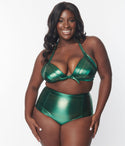 Plus Metallic Monroe Halter Swim Top