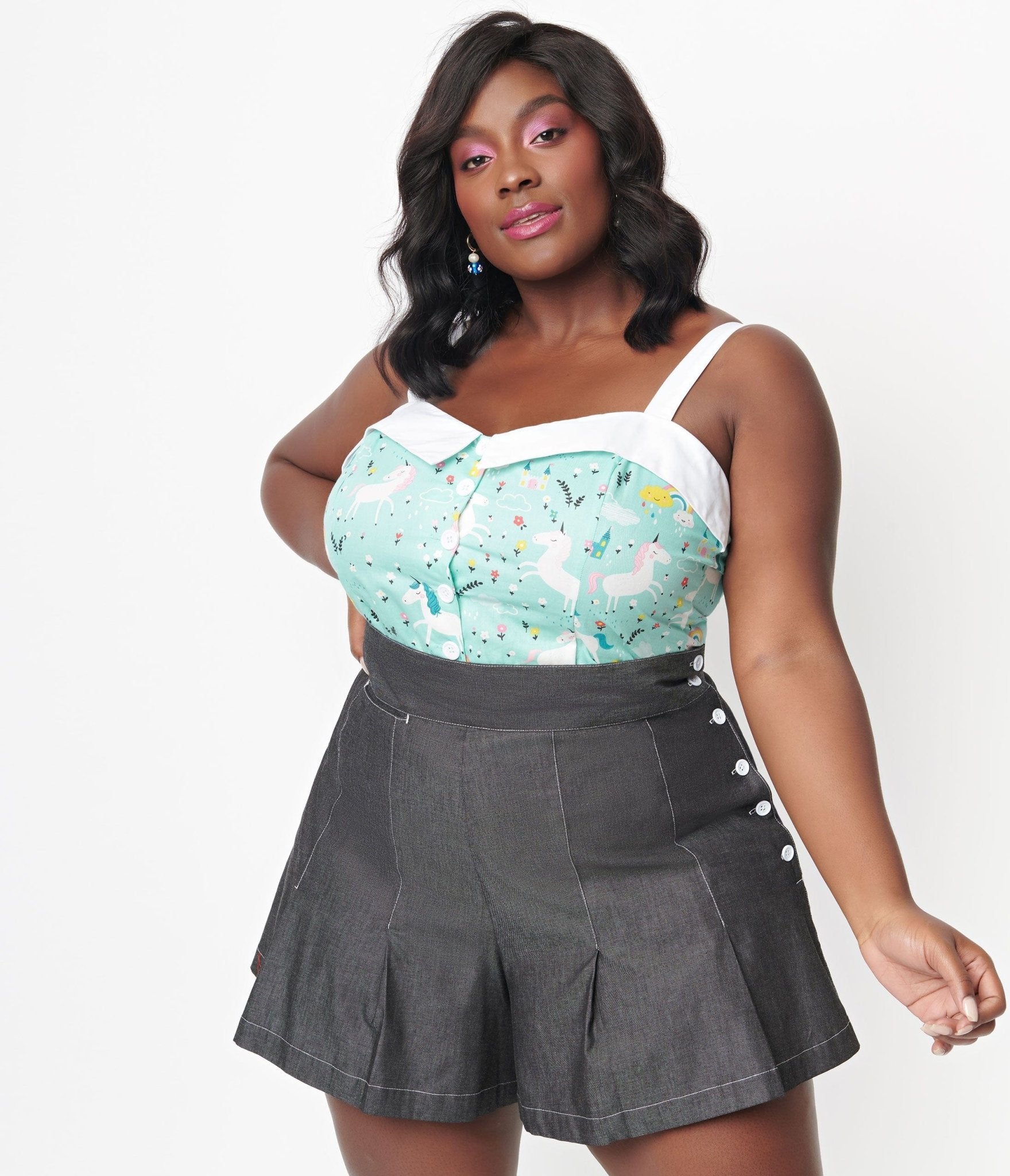 

Unique Vintage Plus Size Mint & Fairytale Print Billie Top