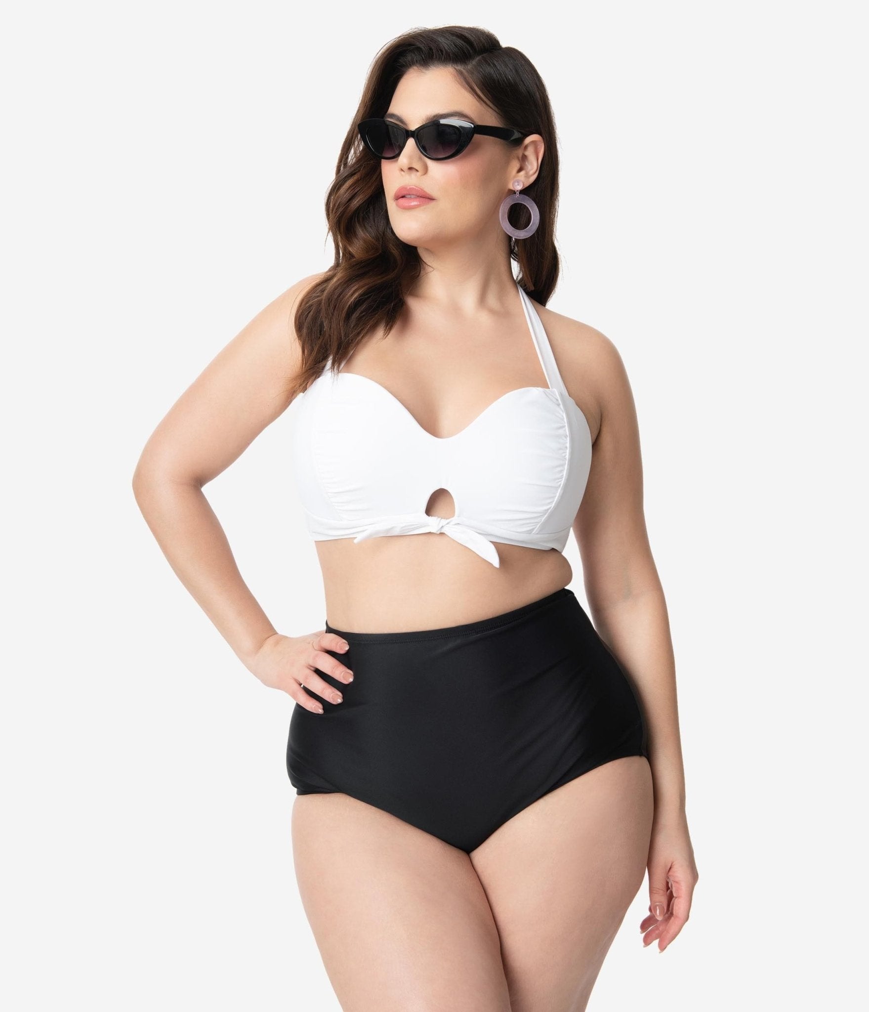 

Unique Vintage Plus Size Mrs. West White Halter Bikini Swim Top