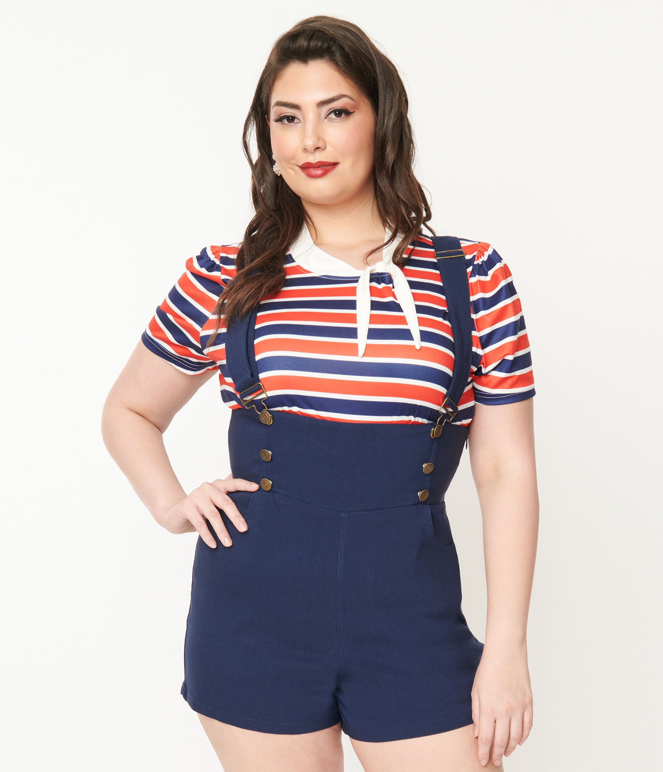 

Unique Vintage Plus Size Navy & Red Striped Bow Sweetie Knit Top