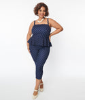 Plus Navy & Dot Peplum Jumpsuit