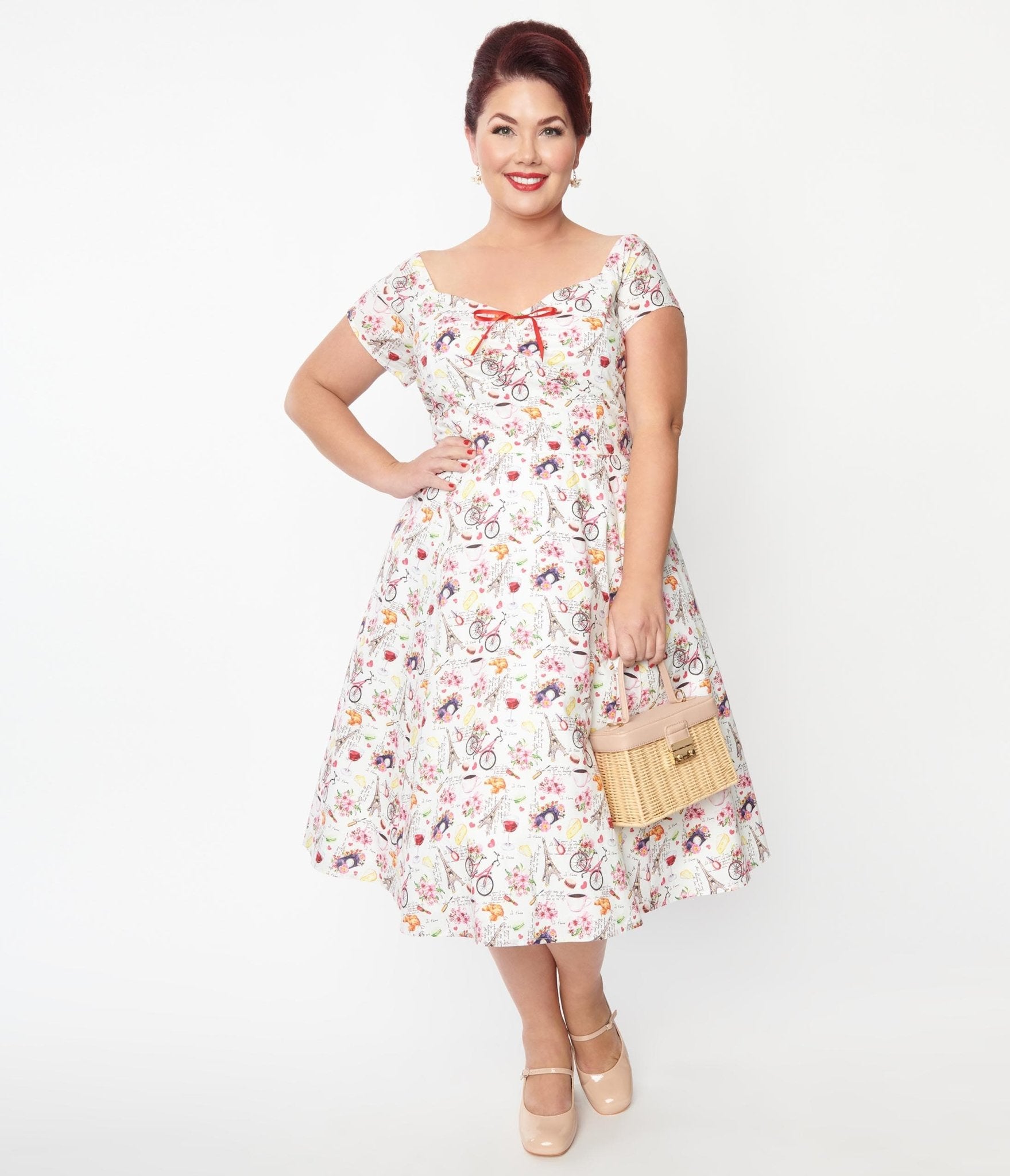 

Unique Vintage Plus Size Paris Cafe Print Swing Dress