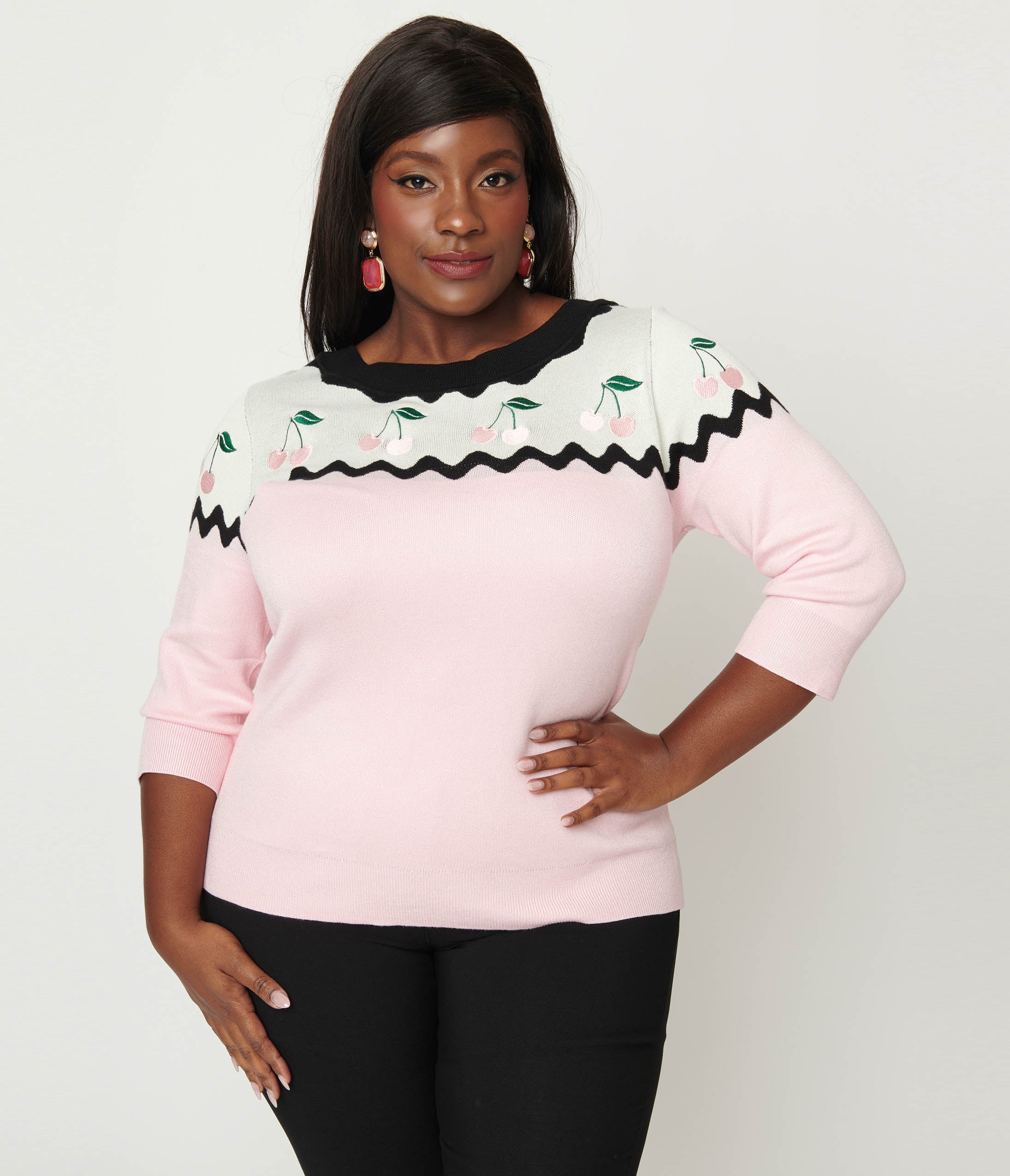 

Unique Vintage Plus Size Pink & Black Cherry Sweater