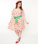 Plus Size Floral Print Short Elasticized Tie Waist Waistline Fit-and-Flare Puff Sleeves Sleeves Fitted Back Zipper Ruched Sweetheart Dress With a Sash