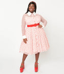 Plus Size Vintage Pocketed Belted Swing-Skirt Dress