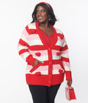 Plus Pink & Striped Crochet Hearts Cardigan