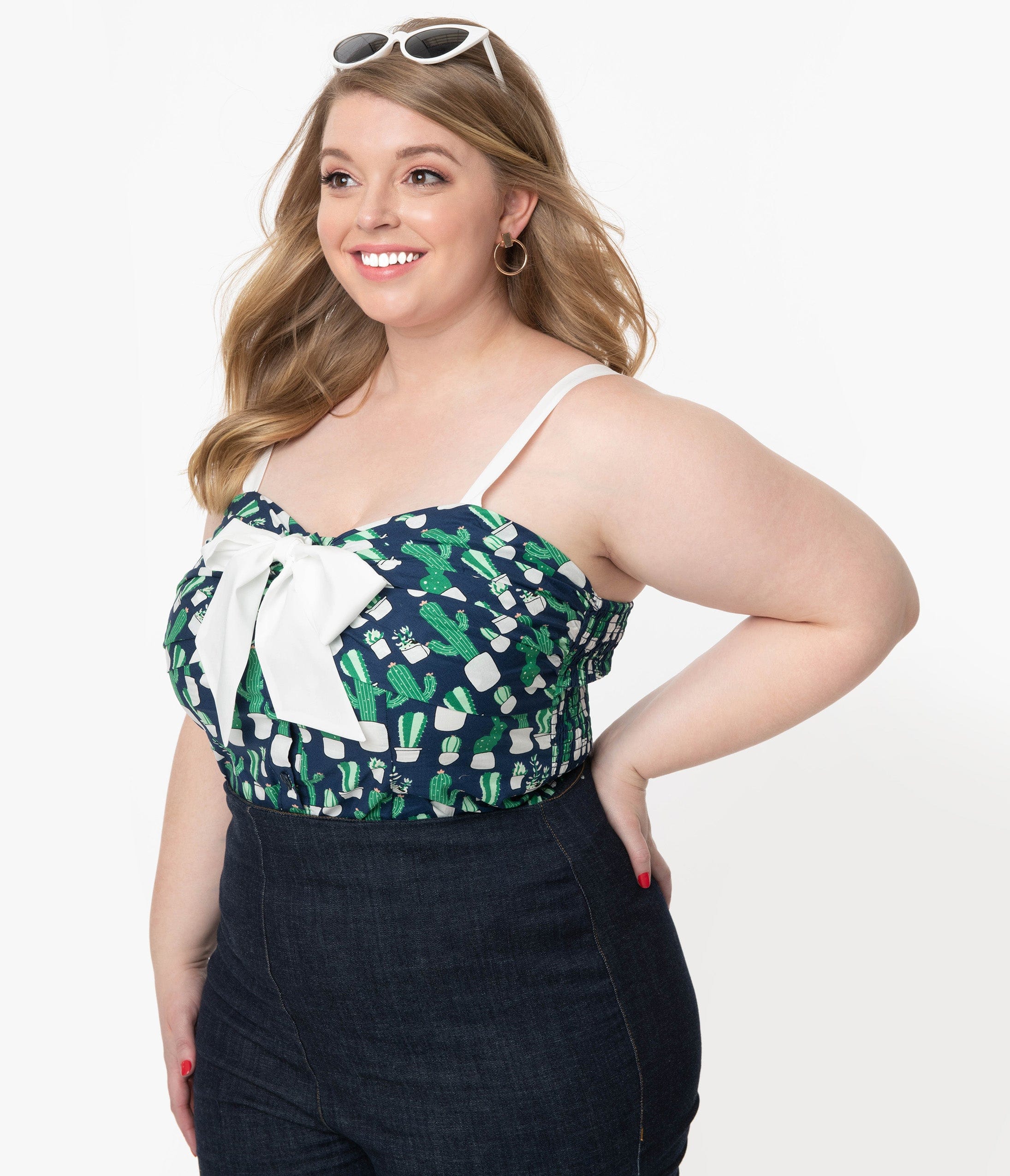 

Unique Vintage Plus Size Potted Cactus Print Dubois Top