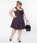 Plus Size Lace-Up Corset Waistline Above the Knee Plaid Print Dress