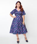 Plus Size Swing-Skirt General Print Short Sleeves Sleeves Pocketed Crepe Dress