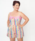 Plus Size Pocketed Fitted Back Zipper Polka Dots Print Romper With a Bow(s)