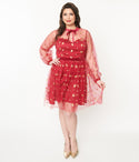 Plus Size Tulle Fitted Glittering Back Zipper Button Closure Dress