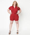 Plus Size Fitted Belted Button Front Romper