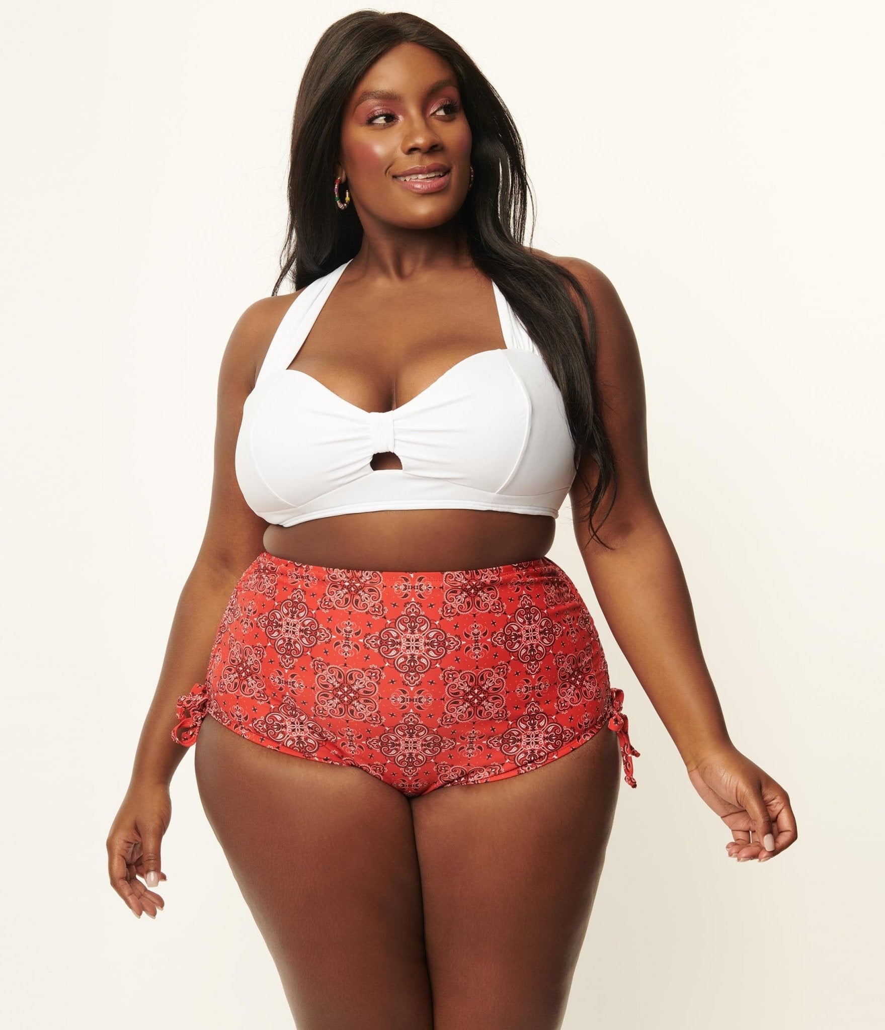 

Unique Vintage Plus Size Solid White Forever Glam Swim Top