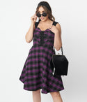 Above the Knee Corset Waistline Plaid Print Lace-Up Dress