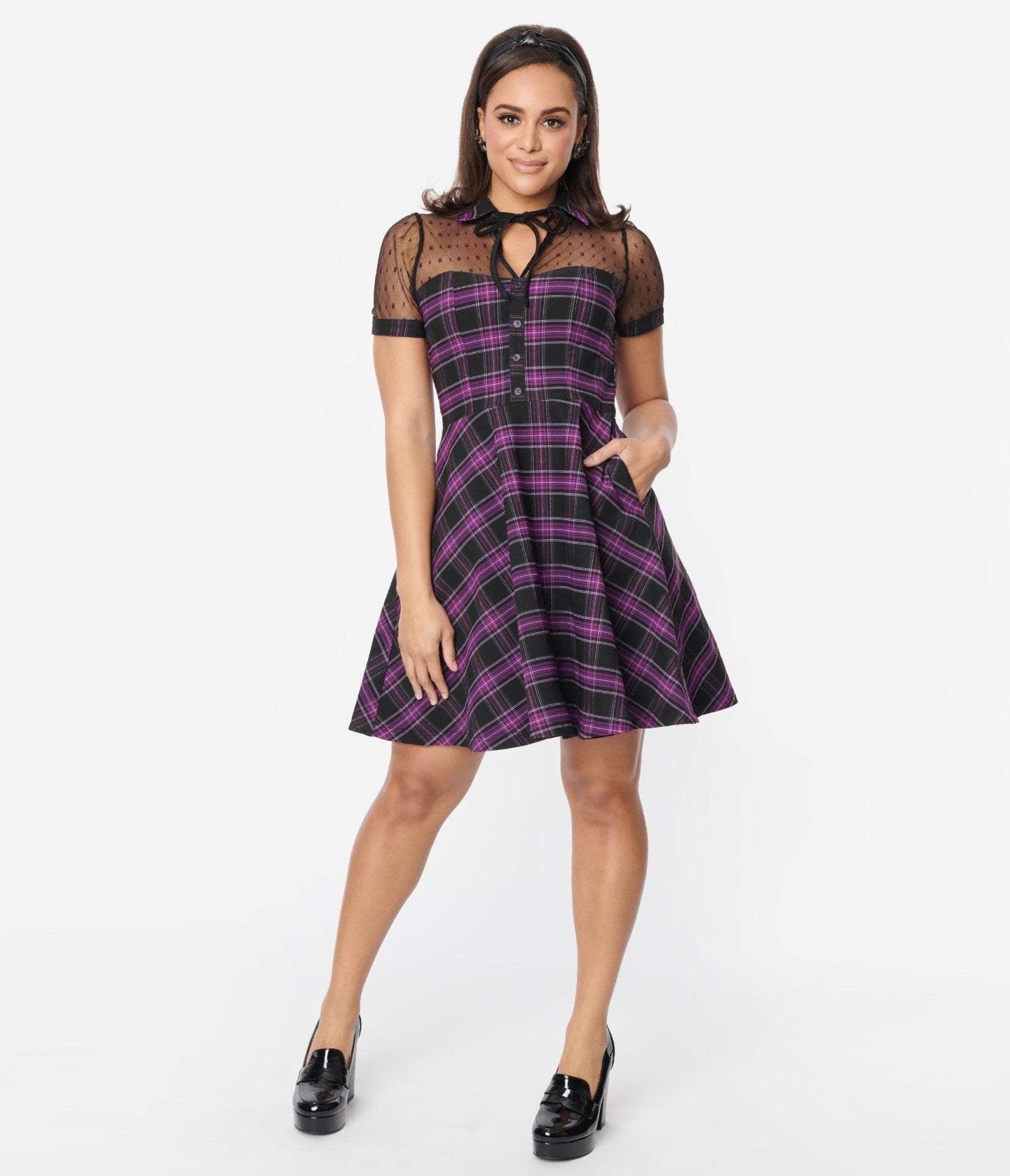 

Unique Vintage Purple Plaid Fit & Flare Dress